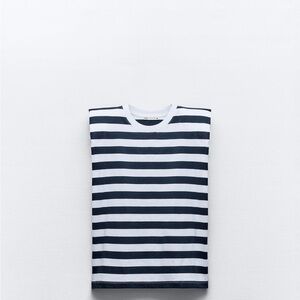 Zara shoulder padded Navy and White Striped Tee